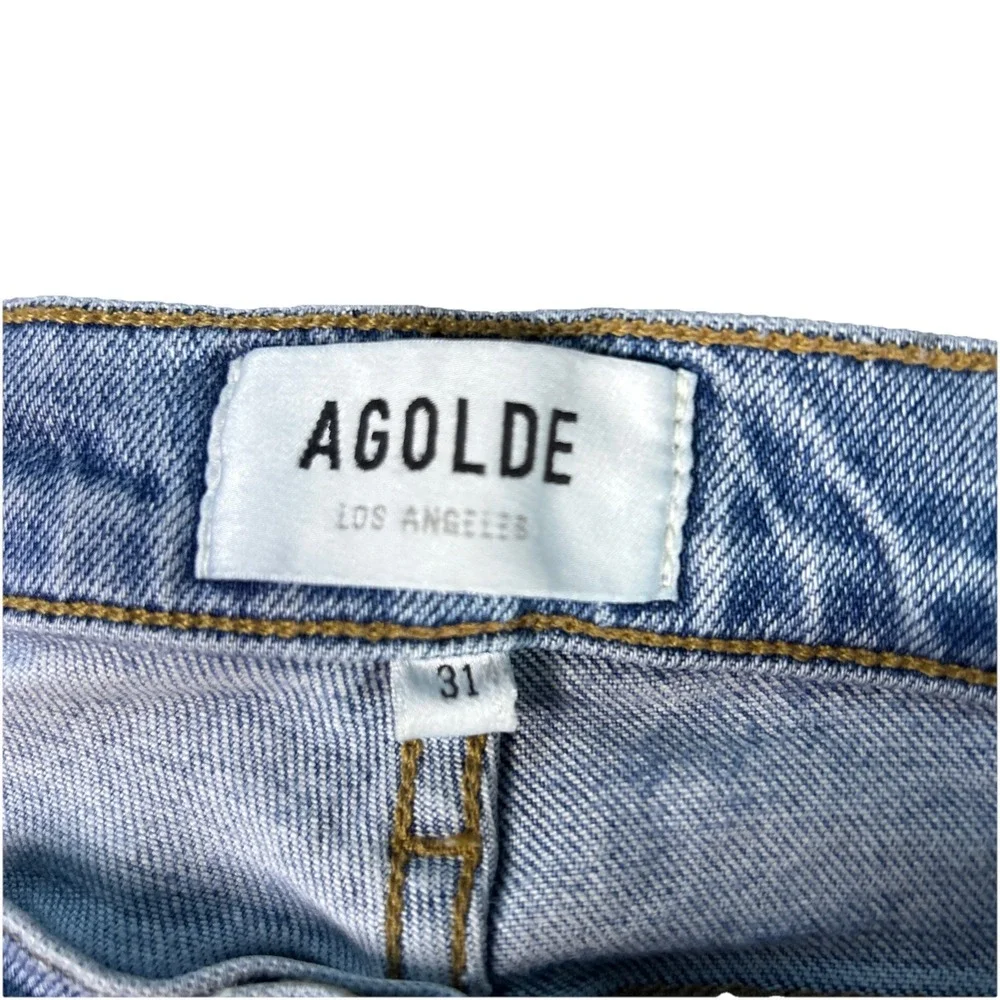 Agolde Nico Hi Rise Slim‎ Women's 31 Distressed Button Fly Jeans Raw Hem
